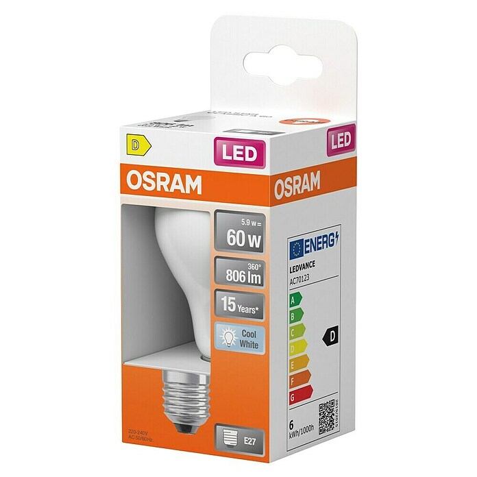 Osram Star Ledlamp Classic A - frosted (E27, Niet dimbaar, Koud wit, 806 lm, 5,9 W) | BAUHAUS