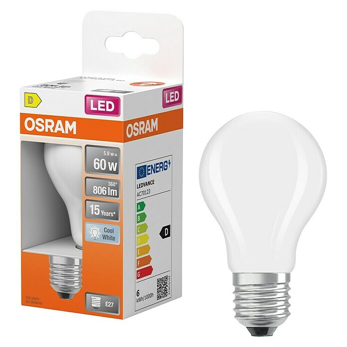 Osram Star Ledlamp Classic A - frosted (E27, Niet dimbaar, Koud wit, 806 lm, 5,9 W) | BAUHAUS