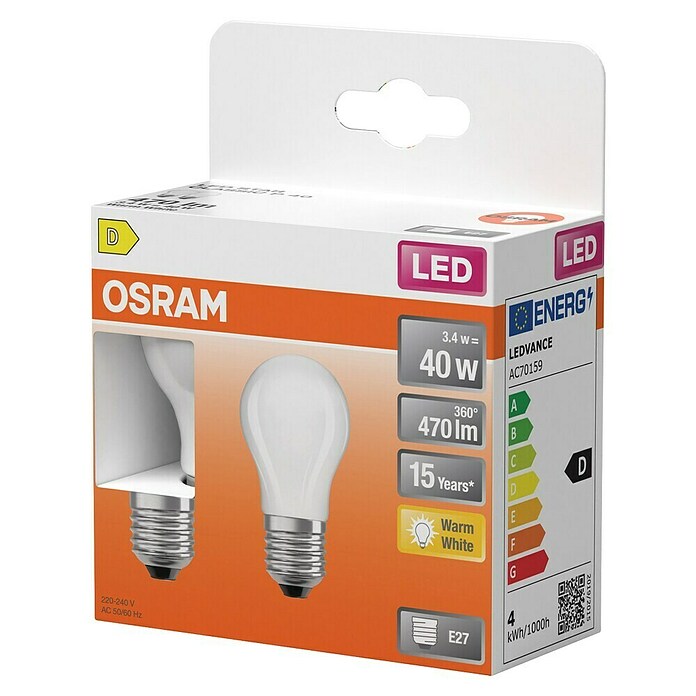 Osram Star Ledlampen set Classic P (E27, Niet dimbaar, Warm wit, 470 lm, 3,4 W, 2 st.) | BAUHAUS