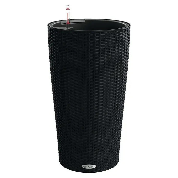 Lechuza Cottage Pflanzsäule rund Cilindro - Außenmaß (Ø x H): 32 x 56 cm, Kunststoff, Graphit - Eleganter schwarzer Pflanzkübel mit integrierter Wasserstandsanzeige. Ideal für Innen- und Außenbereiche, stilvolles Design.