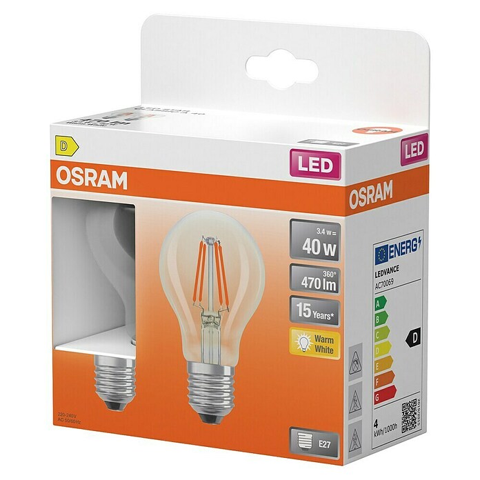 Osram Star Set LED sijalk Classic A  (E27, Ni mogoče zatemniti, Toplo bela, 470 lm, 3,4 W, 2 kos) | LED luči | Svetlila | Elektro in svetila | Izdelki | BAUHAUS