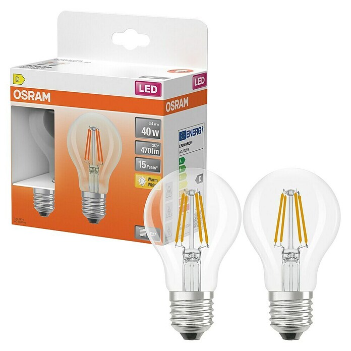 Osram Star Set LED sijalk Classic A  (E27, Ni mogoče zatemniti, Toplo bela, 470 lm, 3,4 W, 2 kos) | LED luči | Svetlila | Elektro in svetila | Izdelki | BAUHAUS