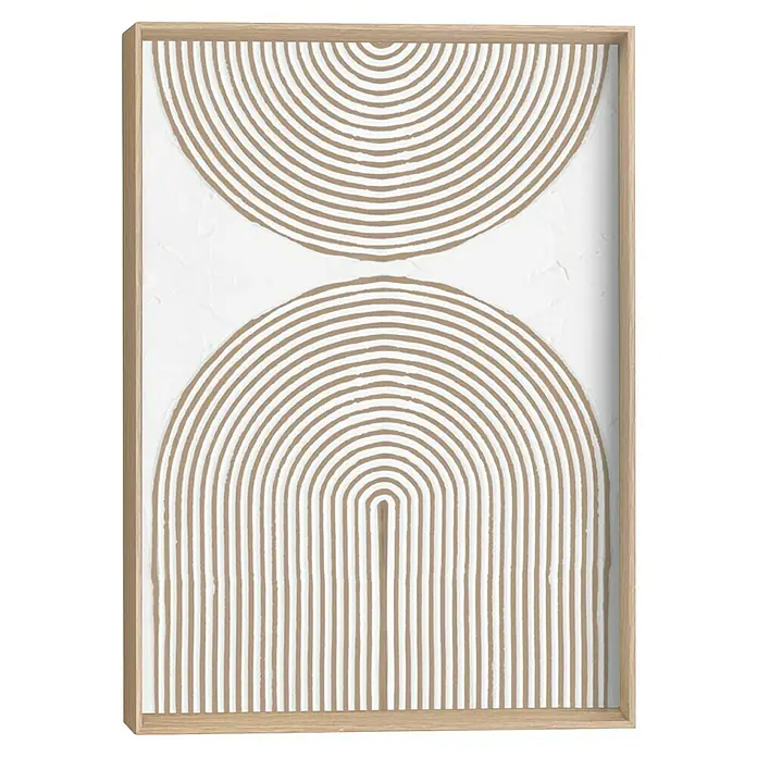 Reinders Bild Craft Art - Bows Tinted, B x H: 30 x 40 cm - Gerahmtes Kunstwerk aus hellem Holz mit abstrakten, strukturierten beigefarbenen konzentrischen Bögen.