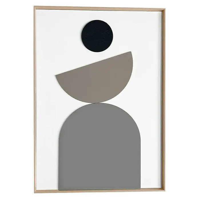 Reinders Bild Relief Art - Abstract, B x H: 50 x 70 cm - Abstrakte Wandkunst mit geometrischen Formen in Schwarz, Grau und Weiß, gerahmt in hellem Holz. Modernes Design für stilvolle Innenräume.