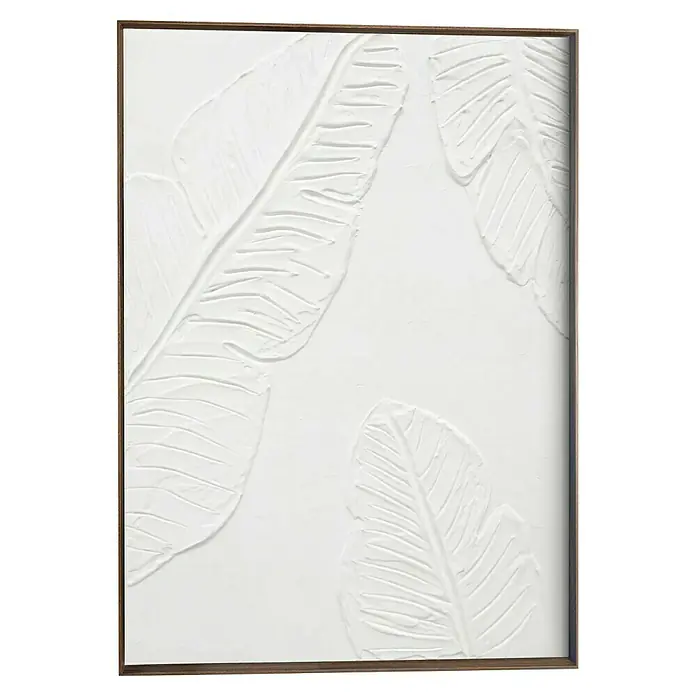 Reinders Bild Craft Art - Tropical Leafs, B x H: 50 x 70 cm - Stilvolles Wandbild mit weißen, reliefartigen Blättern im Rahmen, das eine ruhige und natürliche Atmosphäre schafft.