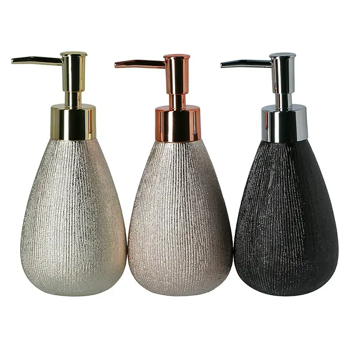 Camargue Aurum Seifenspender - Steingut, Gold - Elegante Seifenspender in Gold, Roségold und Silber. Das Set besteht aus drei edlen Spendern für Bad oder Küche mit strukturierter Oberfläche.