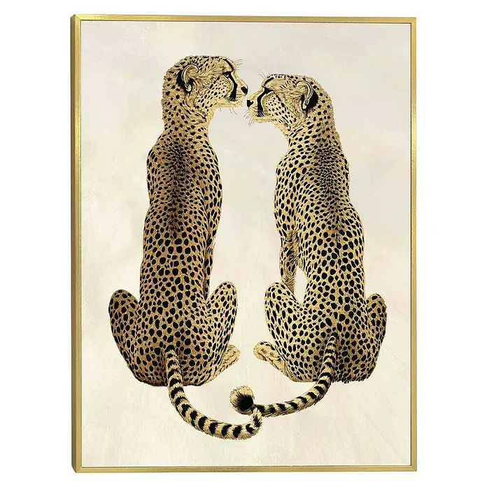 Reinders Bild Slim Frame Gold - Loving Cheetas, B x H: 30 x 40 cm - Gerahmtes Bild mit zwei goldenen Geparden, die sich ansehen. Ein elegantes Wanddekor für ein stilvolles Zuhause.