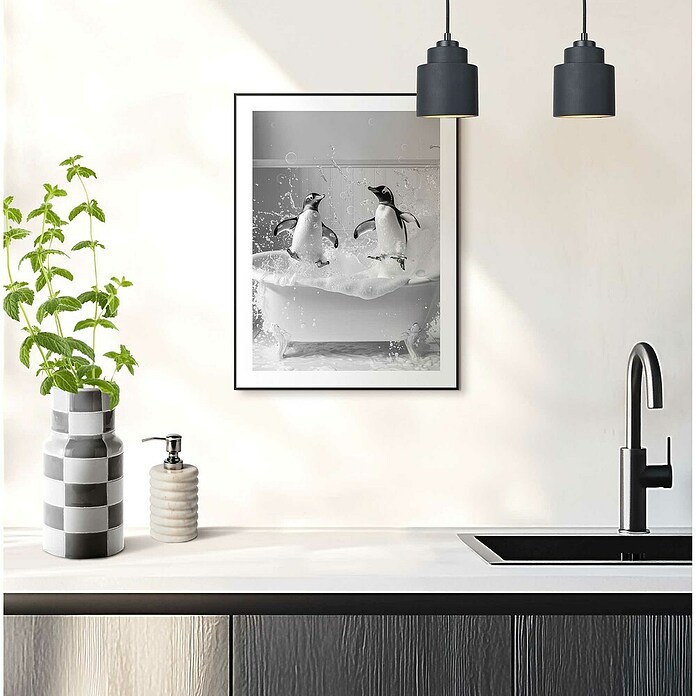 Reinders Bild Slim Frame Black (Penguin Party, B x H: 30 x 40 cm) | BAUHAUS
