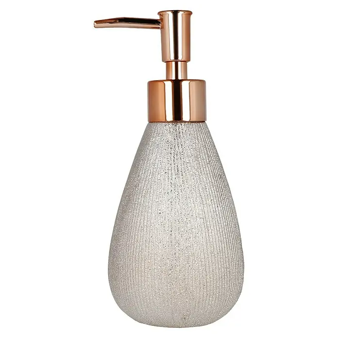 Camargue Seifenspender Aurum - Steingut, Rose/Gold - Silberfarbener Seifenspender mit kupferfarbenem Pumpkopf für Badezimmer und Küche.