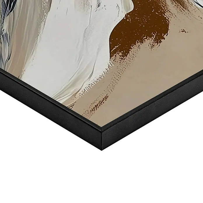 Reinders Bild Slim Frame Black - Glamour Flower, B x H: 50 x 70 cm - Nahaufnahme eines gerahmten abstrakten Kunstwerks mit weißen, braunen und beigen Farbtönen, die eine moderne Ästhetik zeigen.