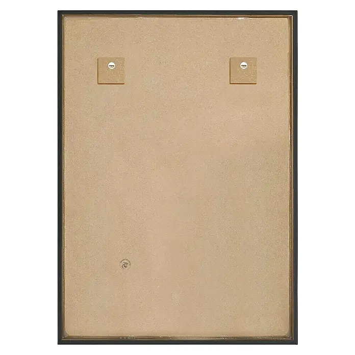 Reinders Bild Relief Art - Organic Blocks Schwarz, B x H: 50 x 70 cm - Rückseite eines gerahmten Bildes mit zwei quadratischen Befestigungen und einem kleinen Aufkleber.