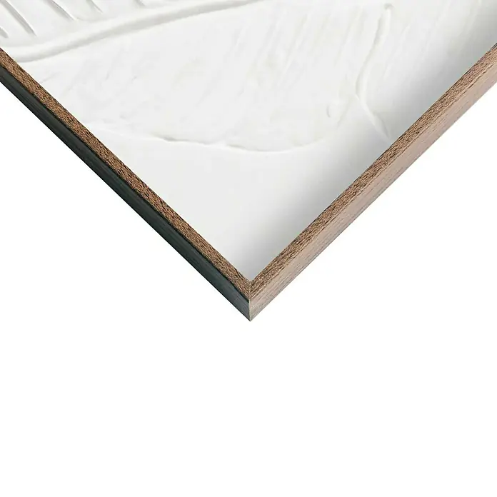 Reinders Bild Craft Art - Tropical Leafs, B x H: 50 x 70 cm - Nahaufnahme einer eleganten, gerahmten Wandkunst mit abstraktem, weißem Design und einem schlichten Holzrahmen.