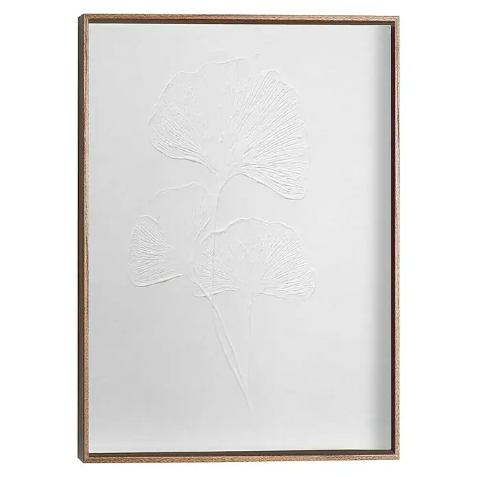 Reinders Bild Craft Art - Ginkgo, B x H: 30 x 40 cm - Wanddekoration mit Ginkgo-Blätter Relief auf weißem Grund in einem Holzrahmen für ein modernes und elegantes Ambiente.