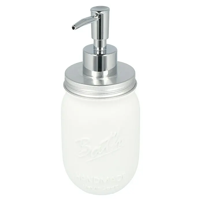 Venus Bath Seifenspender - Polyresin, Weiß - Weißer Seifenspender im Einmachglas-Design mit glänzendem Chrom-Pumpkopf, ideal für Badezimmer oder Küche. Praktisch und dekorativ zugleich.