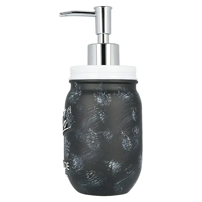Venus Bath Seifenspender - Polyresin, Schwarz/Weiß - Seifenspender im Mason Jar-Design mit verchromter Pumpe und rustikalem, grauem Finish für Bad oder Küche.