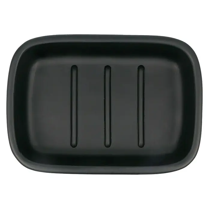 Venus Bath Seifenschale - Polyresin, Schwarz/Weiß - Schwarze Seifenschale mit drei Schlitzen zur Belüftung, ideal für Badezimmer und Küche, um Seife trocken und sauber zu halten.