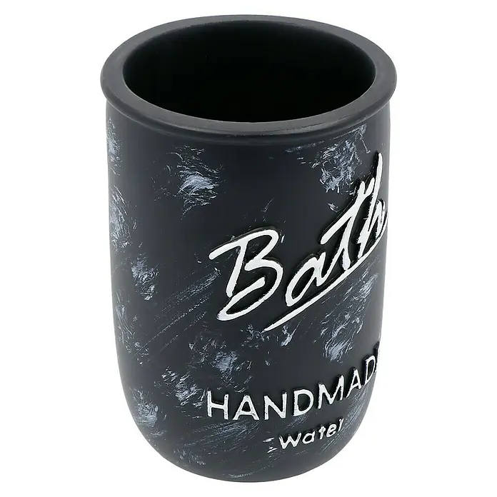 Venus Bath Zahnputzbecher - Polyresin, Schwarz/Weiß - Schwarzer Badezimmerbecher mit weißer Aufschrift, ideal für Zahnbürsten oder Kosmetikpinsel. Stilvolles Badzubehör.