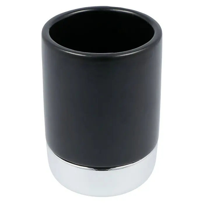 Venus Venezia Zahnputzbecher - Keramik, Chrom/Schwarz - Elegantes, schwarzes Keramikgefäß mit silbernem Sockel. Ideal für Badezimmerutensilien. Stilvoll und funktional.