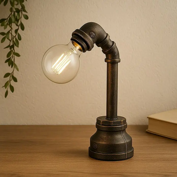 Tween Light Tana Tischleuchte - 40 W, L x B x H: 13 x 10 x 27 cm, Kupfer/Schwarz, E27 - Tischleuchte aus Metallrohr mit einer Glühbirne. Sie ist ein echter Hingucker und verleiht jedem Raum einen industriellen Charme.