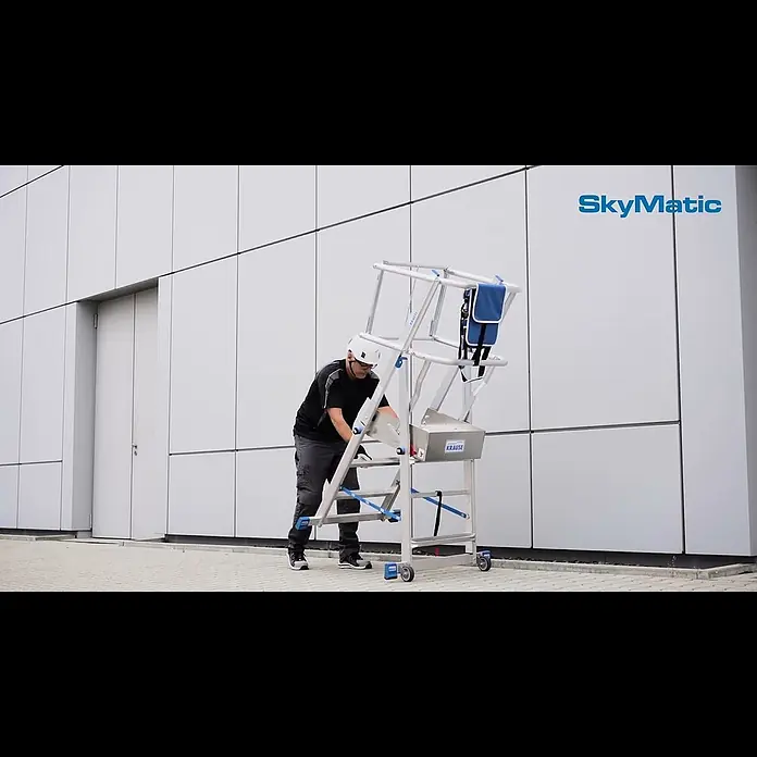 Krause Sprossen-Gelenk-Teleskopleiter Skymatic 5-9 Sprossen - Arbeitshöhe: 4,35 m, Anzahl Tritte: 9 Stk., Aluminium - Teleskop-PlattformLeiter SkyMatic - Sicherheit, Komfort und praktische Handhabung am Arbeitsplatz