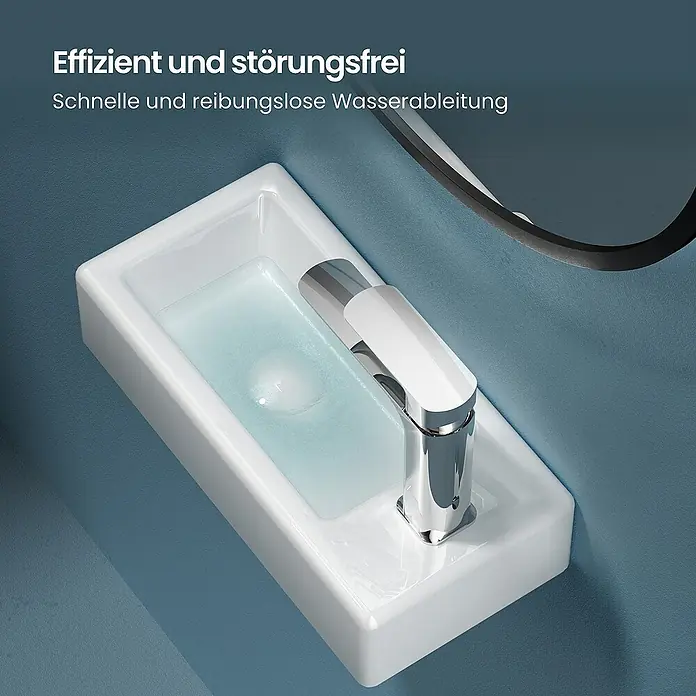 Emke Waschbecken Fresk - B x L: 20,5 x 40,5 cm, Hahnloch: Rechts, Ohne Überlauf, Weiß - Effiziente und störungsfreie Waschbeckenarmatur für reibungslose Wasserableitung in modernem Design.