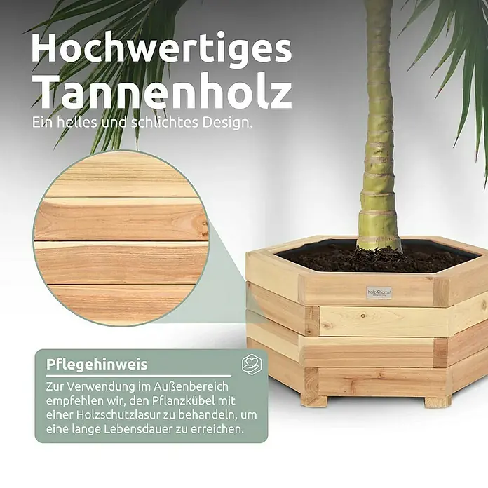holz4home Pflanzkübel eckig - Holz - Ein sechseckiger Pflanzkübel aus Tannenholz, der sich perfekt für den Innen- und Außenbereich eignet.
