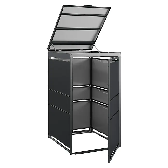 Mülltonnenbox Modern 240L - 70 x 86 cm, Stahl, Anthrazit, Geeignet für Anzahl Mülltonnen: 1 Stk. - Mülltonnenbox mit offenem Deckel, aus Metall in Anthrazit. Das Gehäuse bietet Platz für mehrere Tonnen und ist wetterfest.