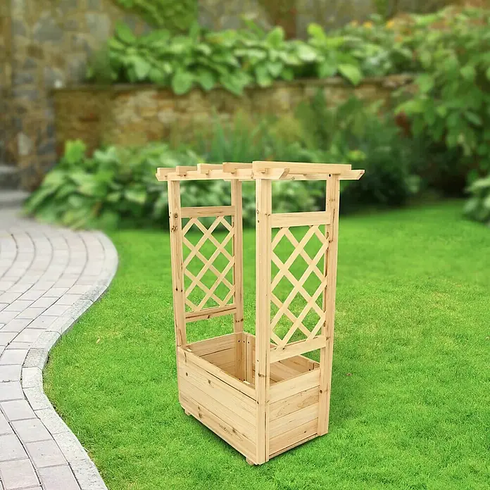 holz4home Pflanzkasten - Holz - Der hölzerne Pflanzkasten mit Rankgitter bietet eine stilvolle Möglichkeit, Pflanzen im Garten oder auf der Terrasse zu präsentieren.