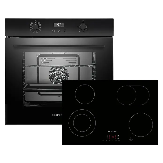 Respekta Einbauherd-Set Julius AB701-19 + Benjamin KM7700-28 - Anzahl Beheizungsarten: 10 Stk., Schwarz - Schwarzer Einbauherd mit Induktionskochfeld von Respekta, elegantes Design für die moderne Küche.