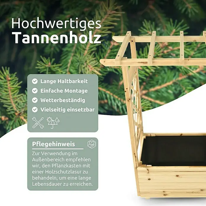 holz4home Pflanzkasten - Holz - Ein Hochbeet aus Tannenholz mit Rankhilfe, ideal für Garten und Terrasse, verspricht Langlebigkeit und vielseitige Einsatzmöglichkeiten.