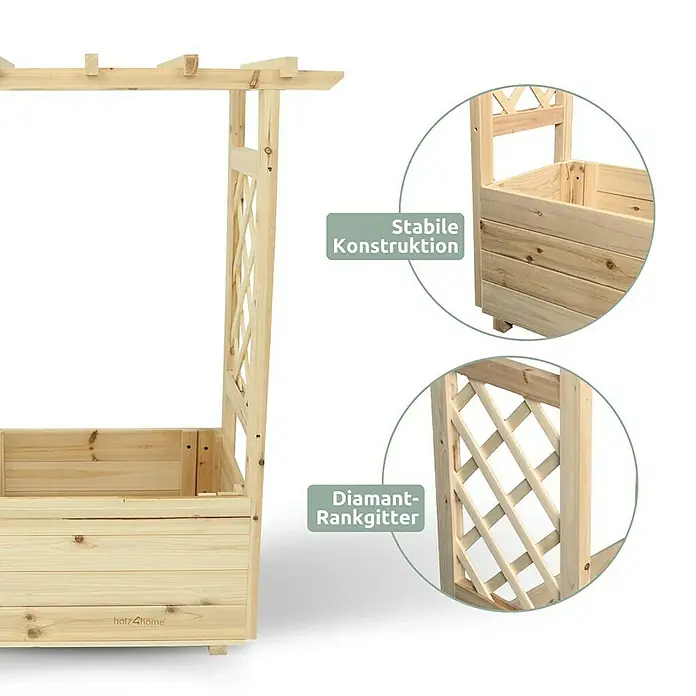 holz4home Pflanzkasten - Holz - Holz-Pflanzkasten mit Rankgitter, ideal für Gartenliebhaber. Robuste Konstruktion und elegantes Diamantmuster.