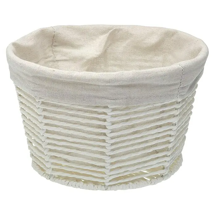 Versa Cesta redonda - Ø x Al: 25 x 15 cm, Blanco - Una cesta decorativa blanca con un inserto de tela, ideal para guardar cosas pequeñas y añadir un toque elegante a tu hogar.