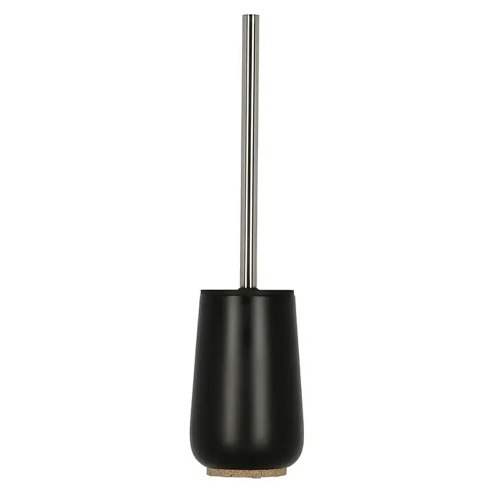 Venus Ivo WC-Bürstengarnitur - Polyresin, Schwarz - Ein eleganter Toilettenbürstenhalter in Schwarz mit einem Griff aus gebürstetem Stahl, ideal für jedes moderne Badezimmer.