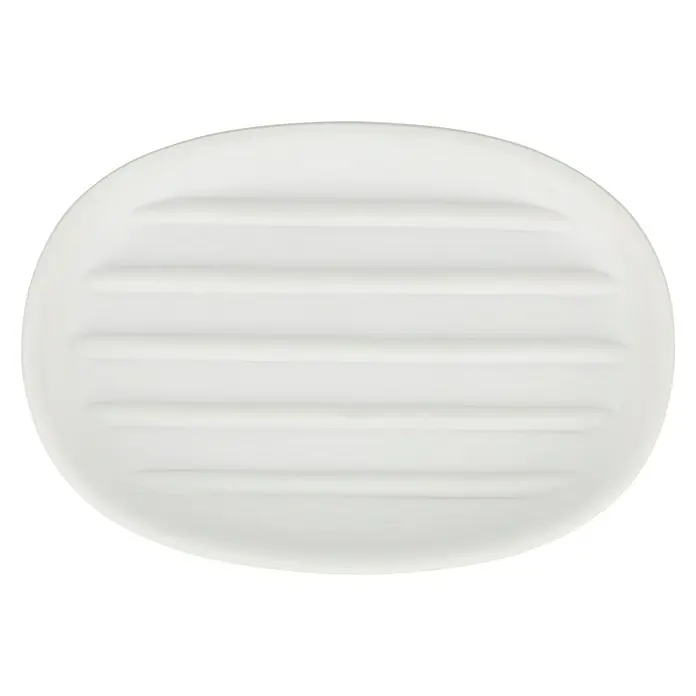 Venus Ivo Seifenschale - Polyresin, Weiß - Ein weißer, ovaler Seifenspender mit gerillter Oberfläche, ideal für Badezimmer und Küche, der Sauberkeit und Hygiene stilvoll vereint.