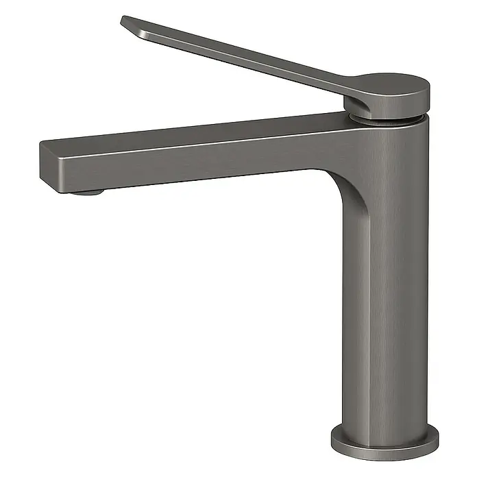 Emke Waschtischarmatur Zerona F21 - Grau, Matt - Moderne Armatur in gebürstetem Nickel mit geraden Linien und einem schwenkbaren Hebel für einfache Bedienung.