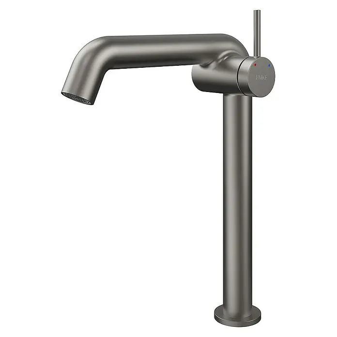 Emke Waschtischarmatur - Grau, Matt - Einhand-Waschtischarmatur in gebürstetem Nickel mit schlankem Design und seitlichem Hebel für einfache Bedienung.