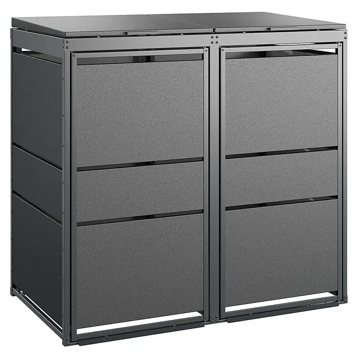 Mülltonnenbox Modern 120L - 118,3 x 70 cm, Stahl, Anthrazit, Geeignet für Anzahl Mülltonnen: 2 Stk. - Moderne, graue Doppel-Mülltonnenbox zur stilvollen Aufbewahrung von Abfallbehältern im Außenbereich. Solide Konstruktion für lange Haltbarkeit.