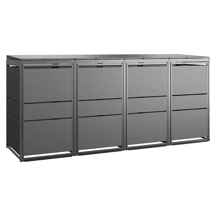 Mülltonnenbox Modern 240L - 280 x 86 cm, Stahl, Anthrazit, Geeignet für Anzahl Mülltonnen: 4 Stk. - Geräumige Mülltonnenbox mit vier Fächern, hergestellt aus robustem, witterungsbeständigem Material für eine lange Lebensdauer. Ideal für Haus und Garten.
