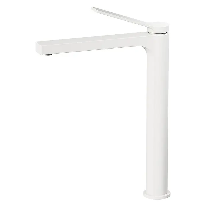 Emke Waschtischarmatur Zerona F21 - Weiß, Matt - Hochformatiges Bild einer eleganten, weißen Armatur, die durch ihr minimalistisches Design und klare Linien besticht.