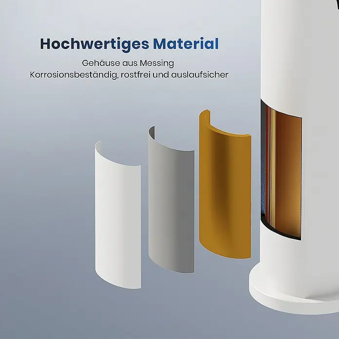 Emke Waschtischarmatur Zerona F21 - Weiß, Matt - Darstellung eines langlebigen Geräts mit Messinggehäuse, korrosionsbeständig, rostfrei und auslaufsicher für eine lange Lebensdauer.