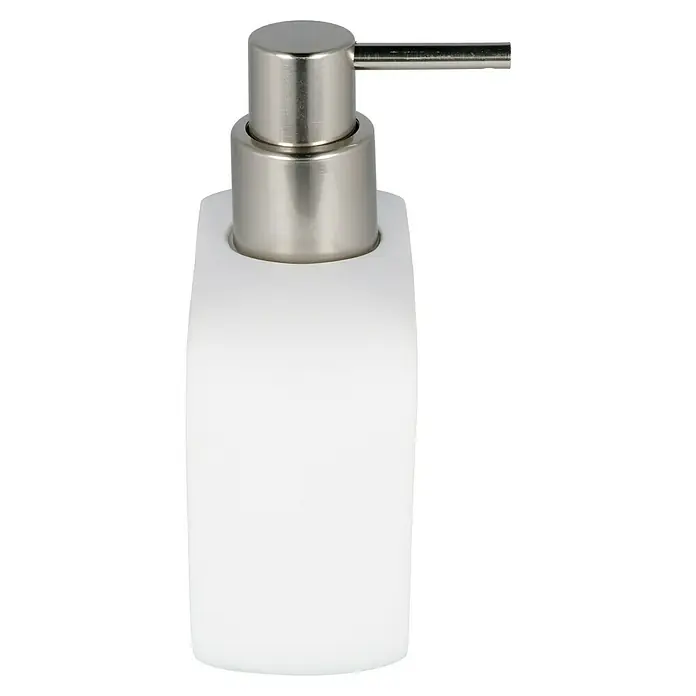 Venus Nara Seifenspender - Polyresin, Grau - Ein weißer Seifenspender mit einem silberfarbenen Pumpkopf. Das elegante Design passt gut in jedes Badezimmer und sorgt für eine stilvolle Note.