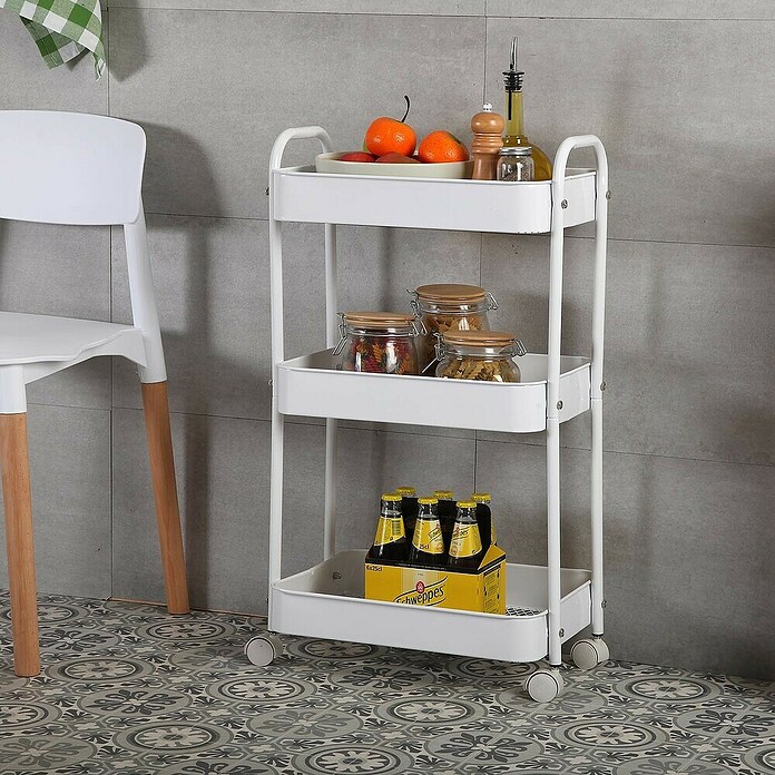 Versa Carro con ruedas (30 x 46 x 76 cm, Acero, Blanco) | BAUHAUS