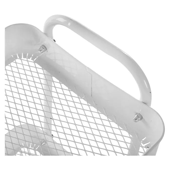 Versa Carro con ruedas - 30 x 46 x 76 cm, Acero, Blanco - Primer plano de un carro blanco con estructura de malla, ideal para taller o almacenamiento. Construcción robusta para uso diario.