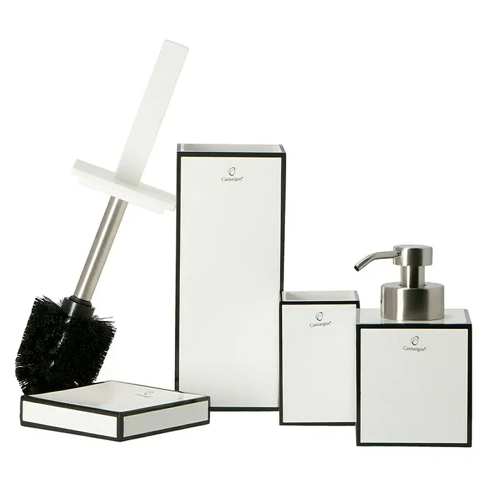 Camargue Couture Zahnputzbecher - Polyresin, Weiß/Schwarz - Elegantes Badezimmerset von Camargue in Weiß mit schwarzen Akzenten, inklusive Seifenspender, Seifenschale, Becher, Bürste und Halter.