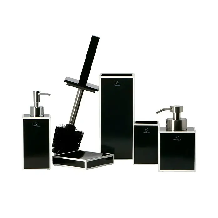 Camargue Couture WC-Bürstengarnitur - Polyresin, Schwarz/Weiß - Elegantes Camargue Bad-Accessoires-Set in Schwarz/Silber, inklusive Seifenspender, Becher, Bürste und Schale für stilvolle Badezimmerausstattung.