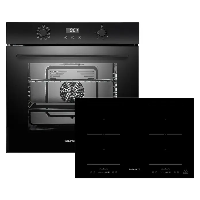Respekta Einbauherd-Set Julius AB701-19 + Fynn KM8800IF-28 - Anzahl Beheizungsarten: 10 Stk., Schwarz - Schwarzer Einbauherd von Respekta mit Induktionskochfeld, modernes Design für die Küche.