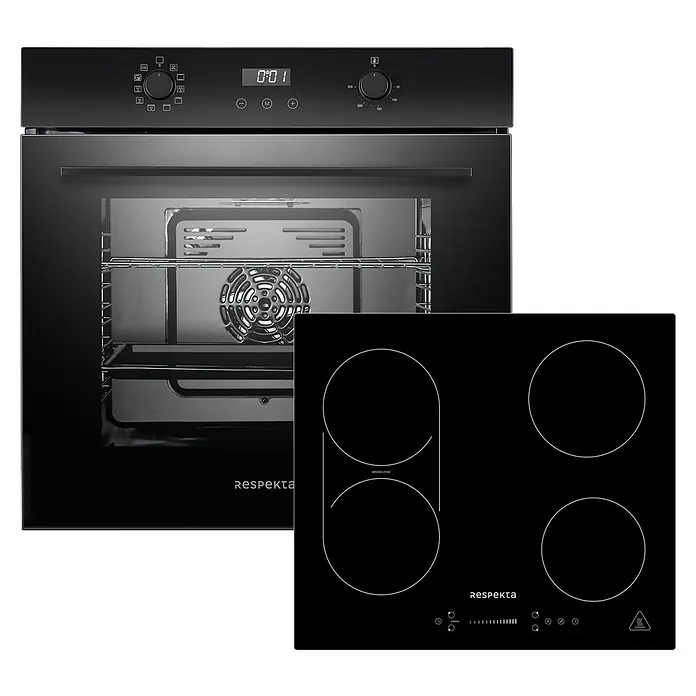 Respekta Einbauherd-Set Julius AB701-19 + Alois KM6600IB-28 - Anzahl Beheizungsarten: 10 Stk., Schwarz - Einbauherd mit Glaskeramikkochfeld von Respekta. Modernes Design mit Bedienfeld oben und vier Kochzonen.