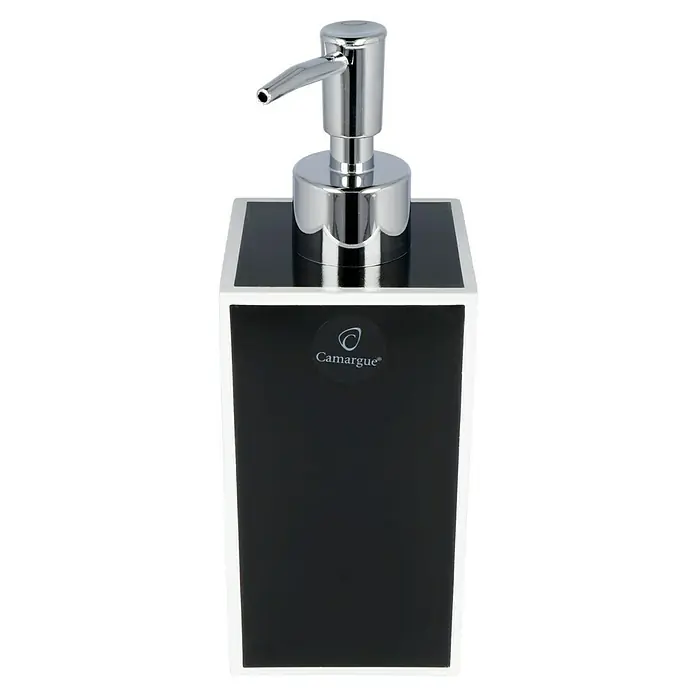 Camargue Couture Seifenspender - Klein, Polyresin, Schwarz/Weiß - Elegante Seifenspender: Der Camargue Seifenspender in Schwarz mit Chrom-Pumpe vereint Stil und Funktion für ein modernes Badambiente.