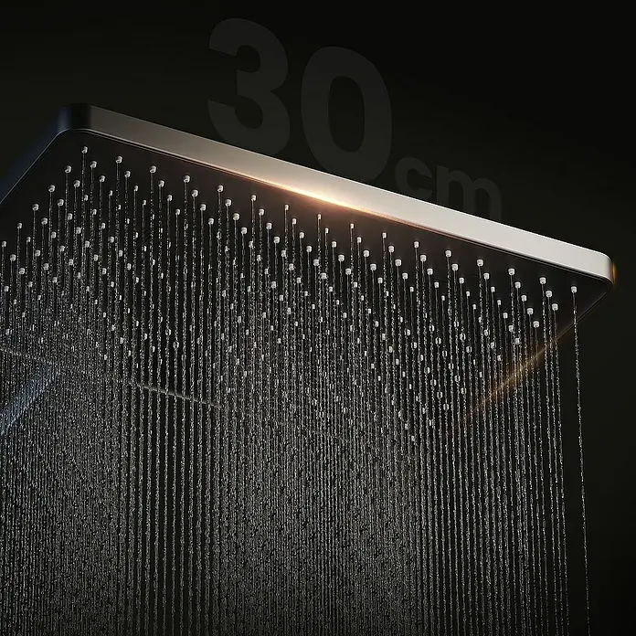 Emke Duschsystem Tastenschalter Duschsäule F09 - Mit Thermostatarmatur, Lochabstand: 70,7 cm, Anzahl Strahlarten: 3 Stk., Anthrazit - Quadratischer Duschkopf mit sanftem Wasserfluss für ein entspannendes Duscherlebnis. Das moderne Design wertet jedes Badezimmer auf.