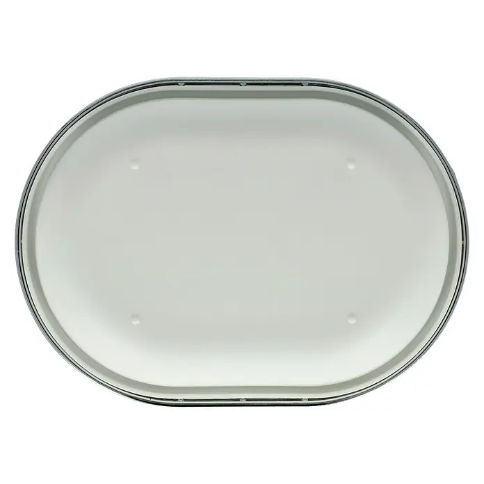 Venus Milano Seifenschale - Weiß, Kunststoff, Verchromt - Eine ovale, transparente Frischhaltedose mit einem weißen Deckel. Ideal für die Aufbewahrung von Lebensmitteln.